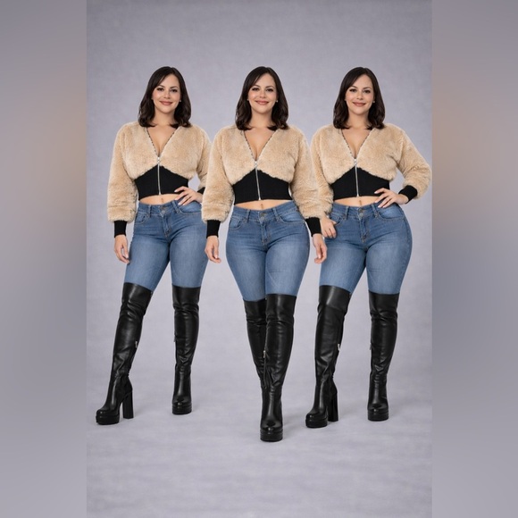 PR BEST CURVYS Tops - Velvet Fashion Flow Jacket Women's Spliced Wool Short Comfortable Long Sleeve